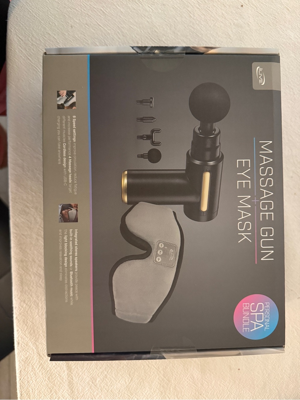 Massage Gun & Eye Mask Spa Bundle - Black & Gray